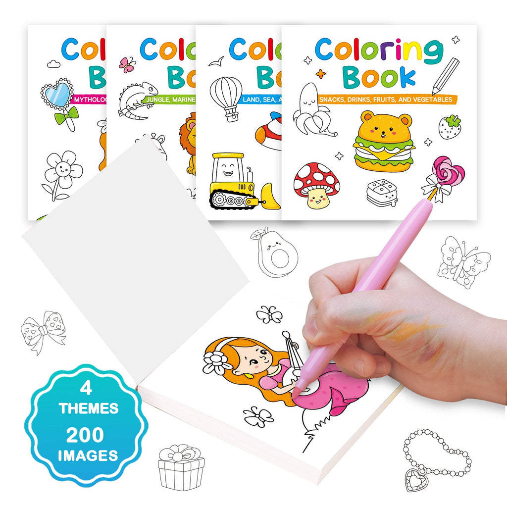 Mini Kids Coloring Book (Set of 4 Books): Animals, Transport, Food & Fantasy Activity Books