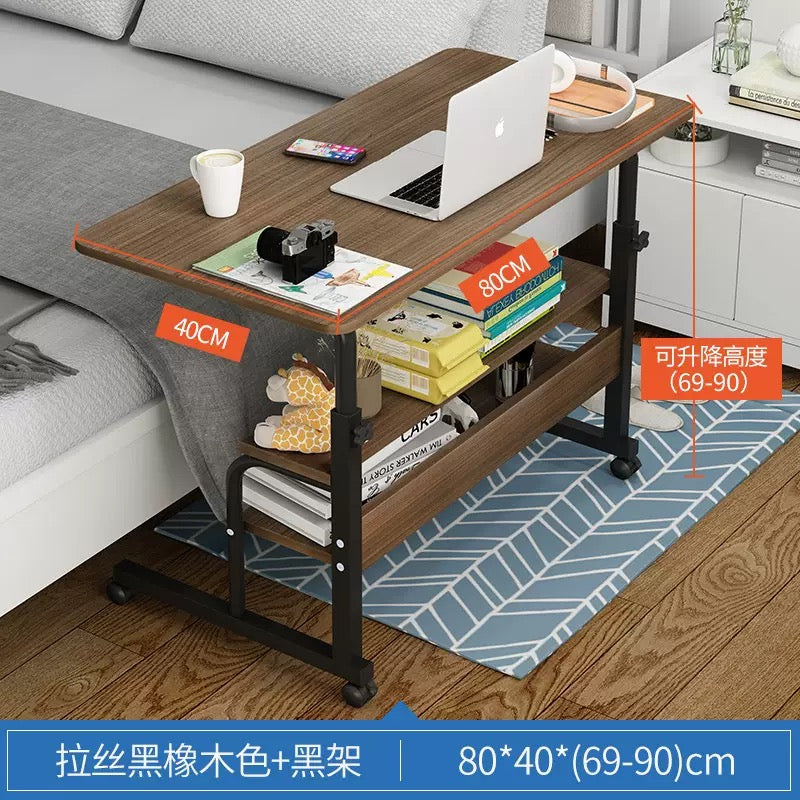 Adjustable Mobile Laptop & Bedside Table (80 × 40cm) with Storage Shelf – Height Adjustable, Rolling Design