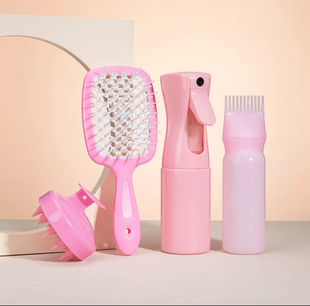 4-in-1 Hair Care Essentials Set – Detangling Brush, Spray Bottle & Scalp Massager