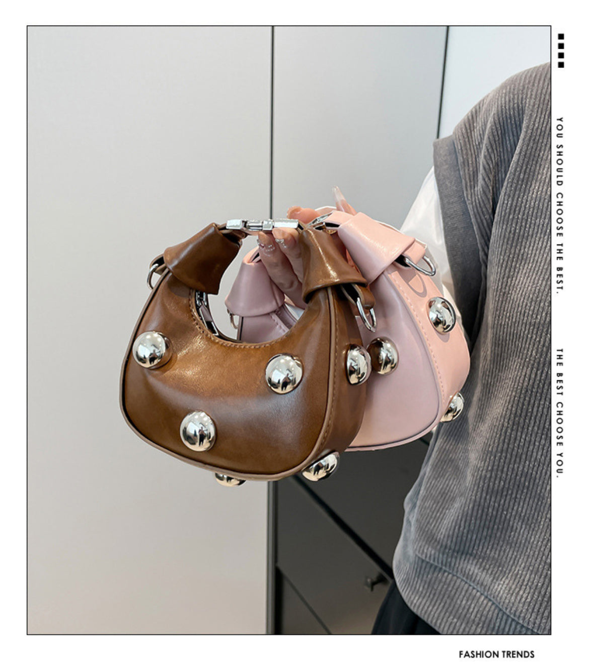 Studded Mini Crescent Crossbody Bag