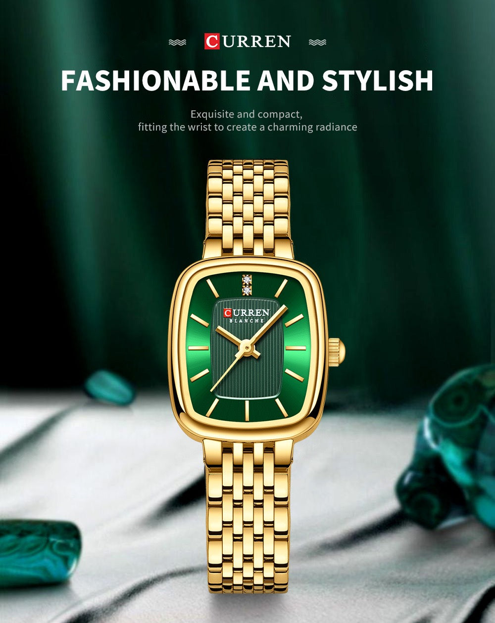 Luxury CURREN Minimalist Rectangle Women’s Watch Stainless Steel Bracelet Watch (Comes Boxed)