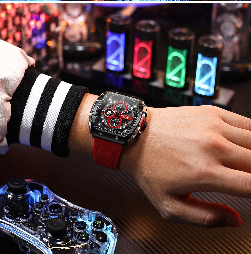 CURREN Premium Square Chronograph Silicone Strap Watch (Comes Boxed)