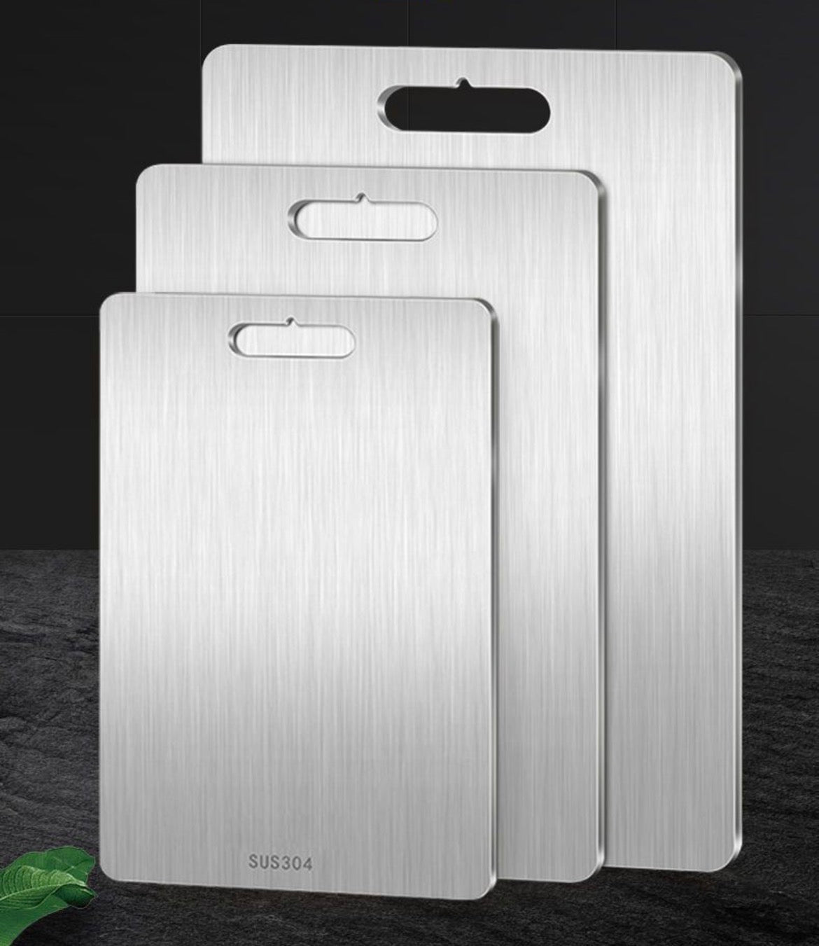 3-Piece Stainless Steel Cutting Board Set (34×23cm, 39×28cm & 46×30cm)