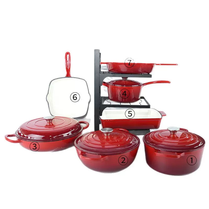 Premium 7-Piece Enameled Cast Iron Cookware Pot Set