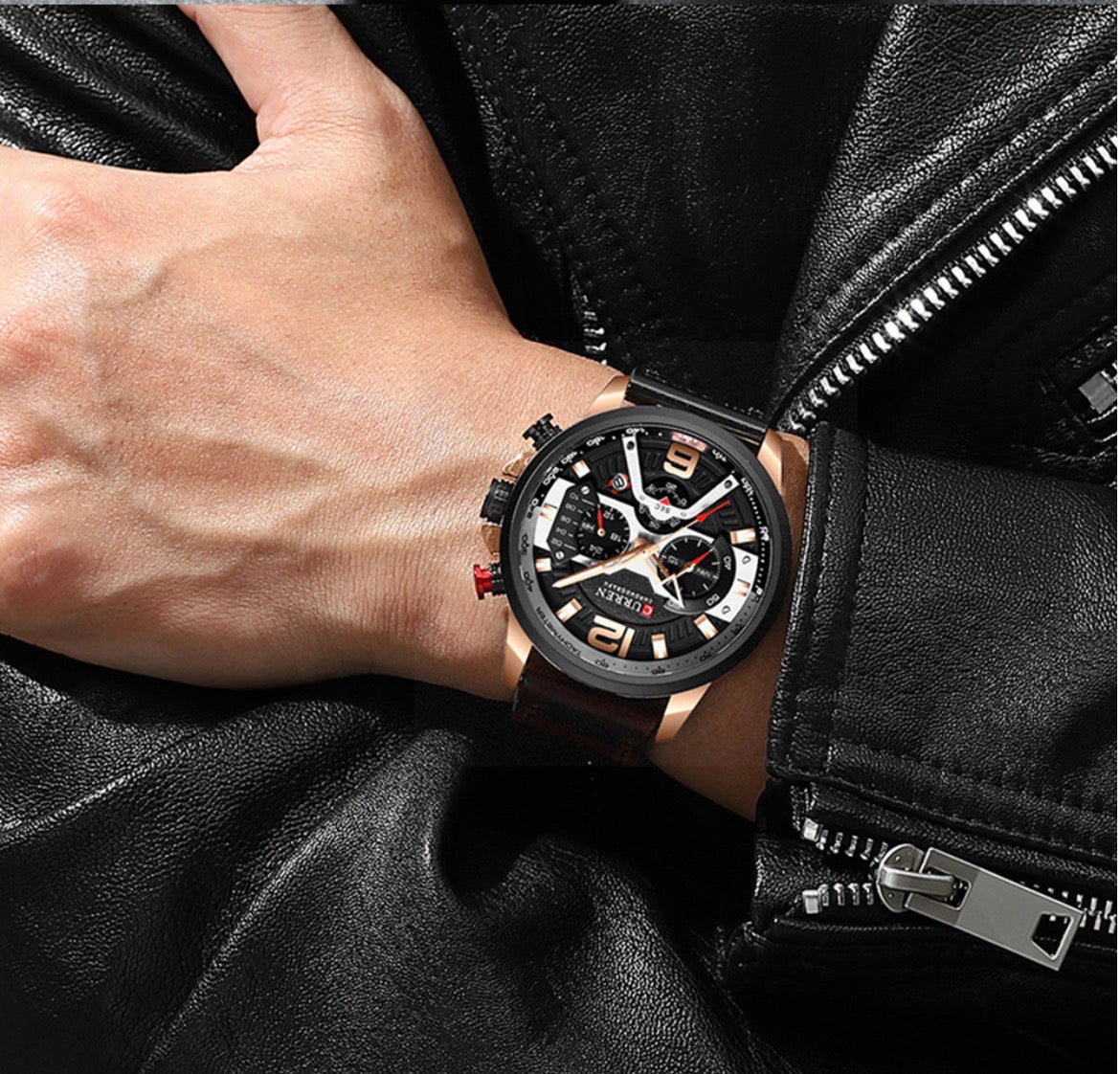 CURREN Sport Chronograph Men’s Leather Strap Watch (Comes Boxed)