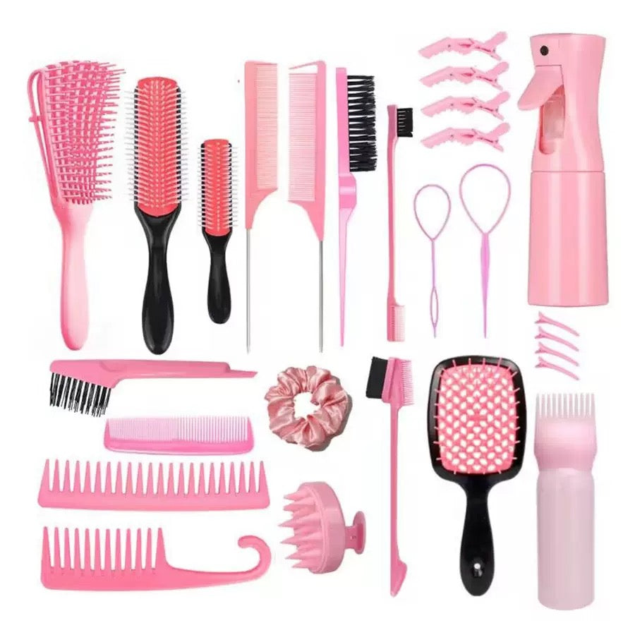 27 Pieces Hair Styling Tool Set with Brushes, Combs, Clips & Spray Bottle