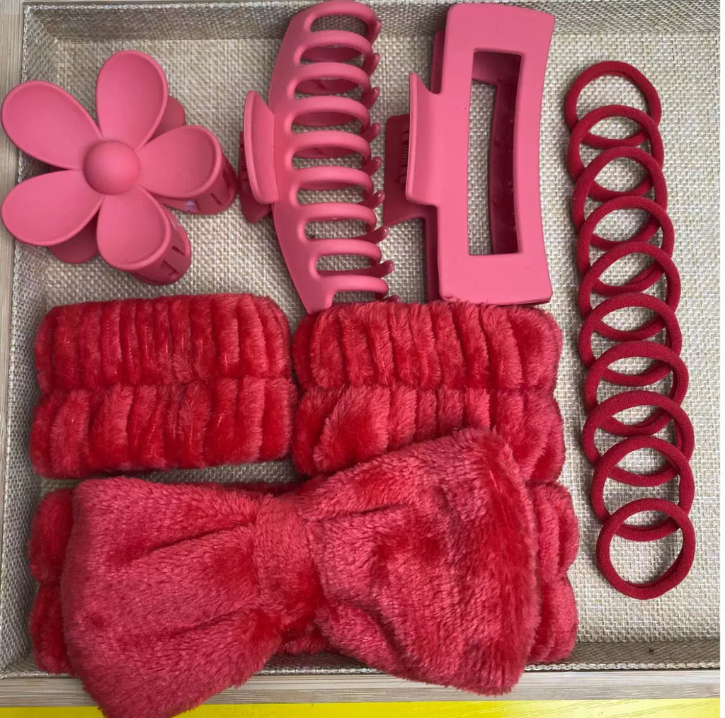 Hair Accessories Set for Girls & Women – (Plush Headbands, Claw Clips & Spiral Hair Ties)