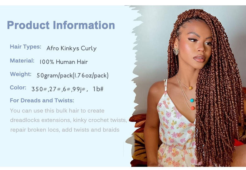 50g 100% Human Hair Afro Kinky Curly Extensions in Assorted Colours and Lengths; 3-4 Packs for a full head