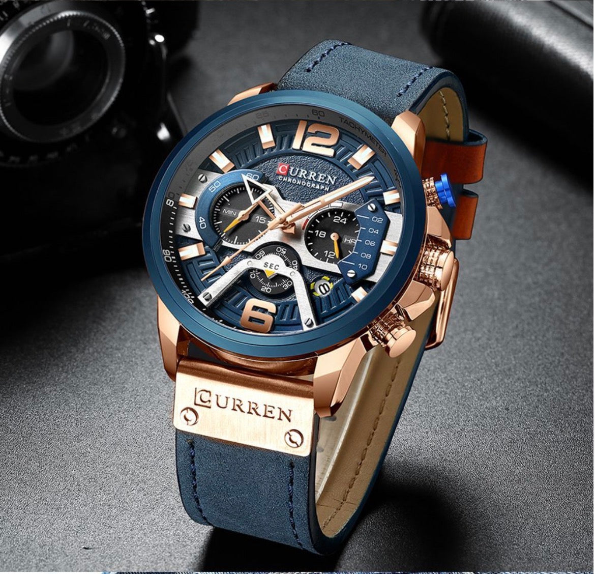 CURREN Sport Chronograph Men’s Leather Strap Watch (Comes Boxed)
