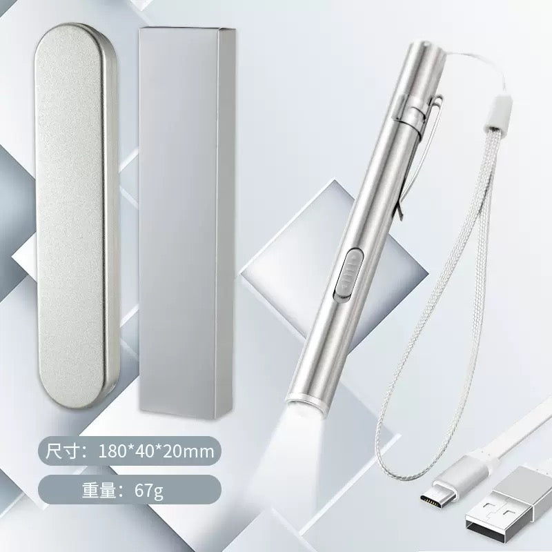 USB Rechargeable Stainless Steel LED Pen Torch (Pack of 2)